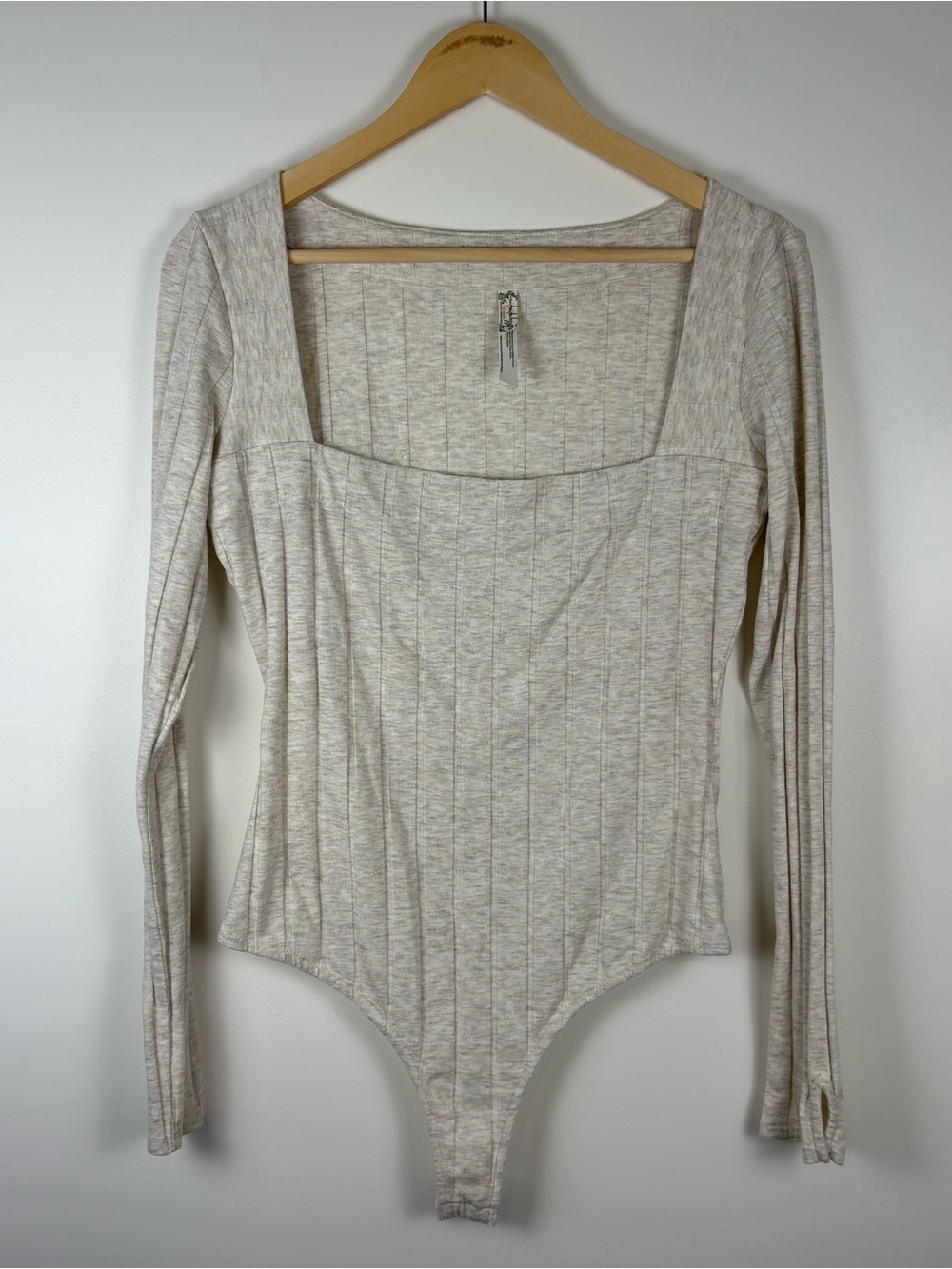 Free People Intimately Beside Me Oatmeal Beige Ribbed Square Neck Size Large - Picture 3 of 8